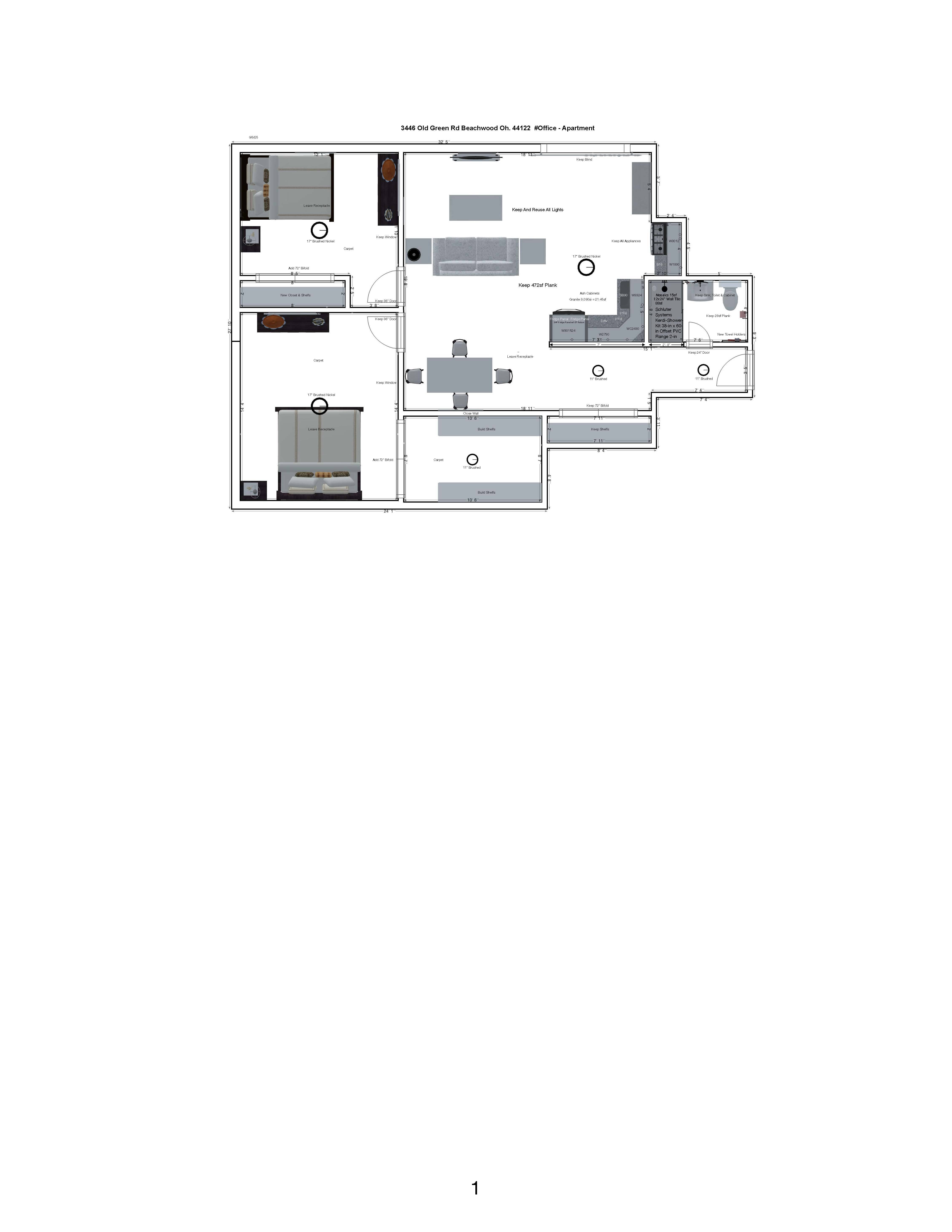 Floor plan for 2 beds, 1 bath, 1180 sqft